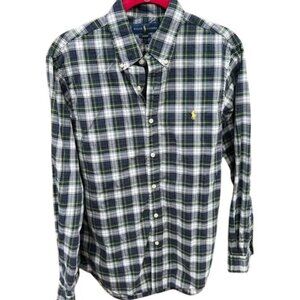 Ralph Lauren Slim Fit Plaid Button Down Shirt Size L Navy/Green Cotton